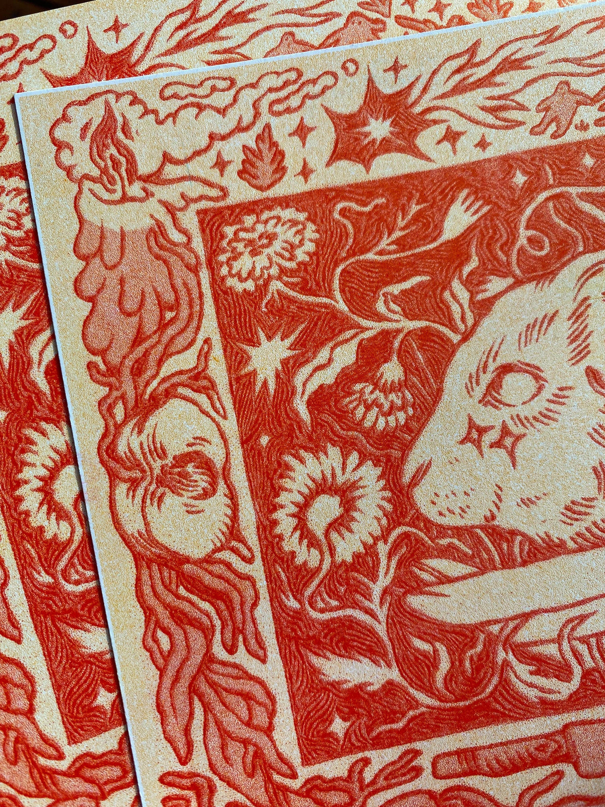 Wood-Burned Rabbit Riso Print | ALTARGOKART