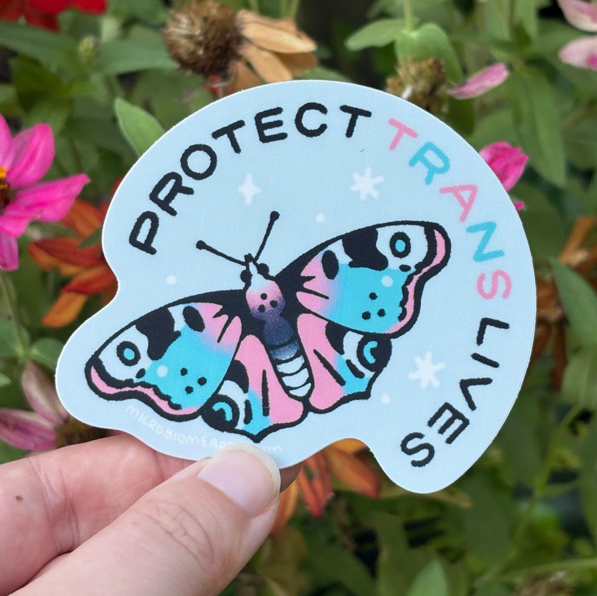 Protect Trans Lives Queer Pride Vinyl Sticker | Microbiome Arts