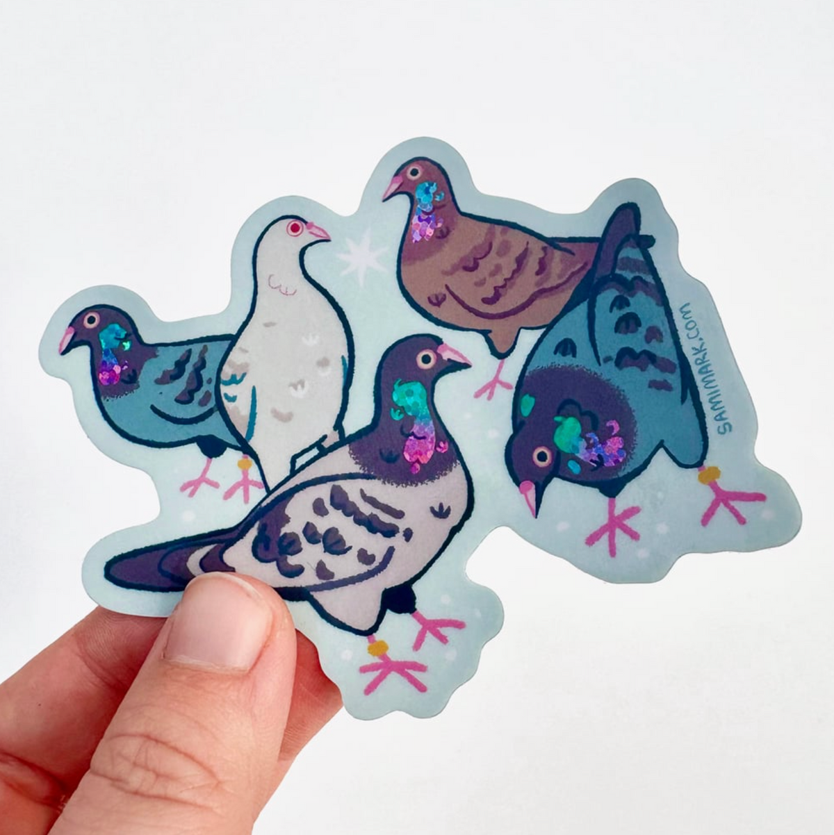 Sparkly Pigeons 3.5” Sticker | Microbiome Arts