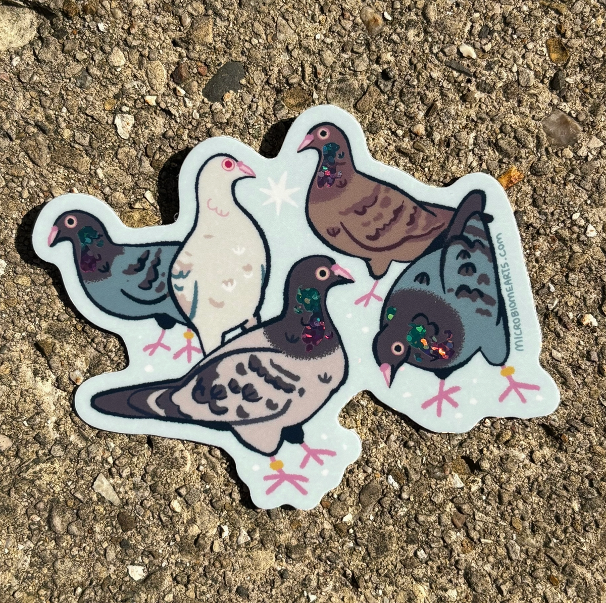 Sparkly Pigeons 3.5” Sticker | Microbiome Arts