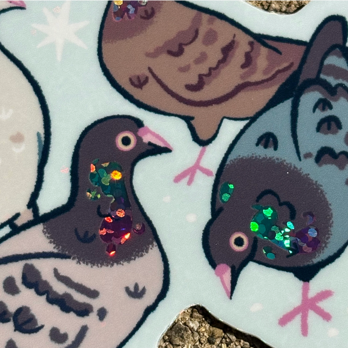 Sparkly Pigeons 3.5” Sticker | Microbiome Arts