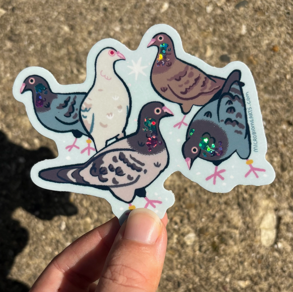 Sparkly Pigeons 3.5” Sticker | Microbiome Arts